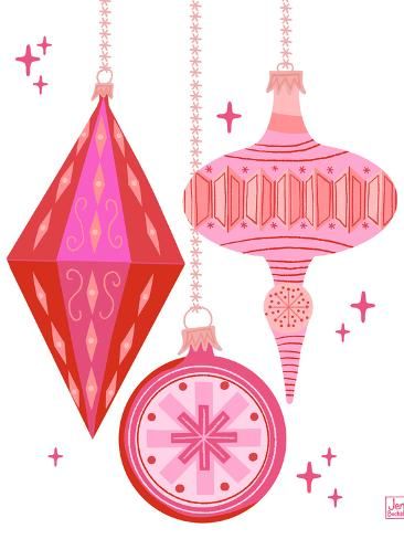 size: 12x9in Art Print: Mod Christmas Ornaments by Jen Bucheli : Christmas Ornaments Art, Collage Stickers, Mod Christmas, Vintage Pink Christmas, Diego Go, Retro Christmas Decorations, Inspiring Illustration, Ornament Drawing, Illustration Styles