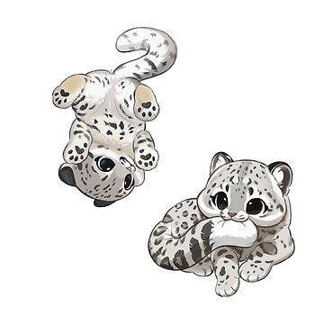 "Playful snow leopards" Sticker for Sale by Lilypawstudio | Redbubble Snow Leopard Drawing, Snow Leopard Art, Leopard Drawing, Leopard Art, Images Kawaii, Cute Kawaii Animals, 강아지 그림, Cute Animal Drawings Kawaii, Cute Doodles Drawings