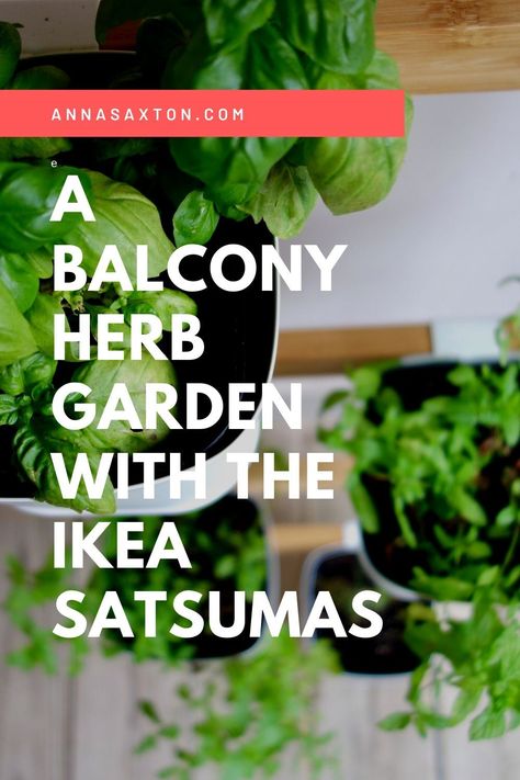 Looking for a way to freshen up your balcony? Check out our apartment balcony herb garden using the Ikea Satsumas plant ladder! Click to see how we transformed our small apartment balcony and created a functional, cute herb garden - no yard necessary! Small Herb Garden Balcony, Terrace Herb Garden Ideas, Ikea Cabinet Herb Garden, Herbs To Grow On Balcony, Ikea Satsumas, Ikea Herb Garden Wall Planters, Apartment Herb Gardens, Simple Balcony, Small Apartment Balcony