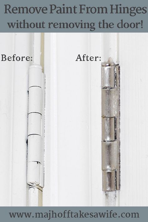 Remove paint from door hinges without removing them! Save yourself time and energy with this simple and easy hack to removing paint on door hinges! Remove Paint From Hinges, How To Remove Paint, Removing Paint, Remove Paint, Cleaning Painted Walls, Glass Cooktop, Deep Cleaning Tips, Paint Remover, Diy Home Repair