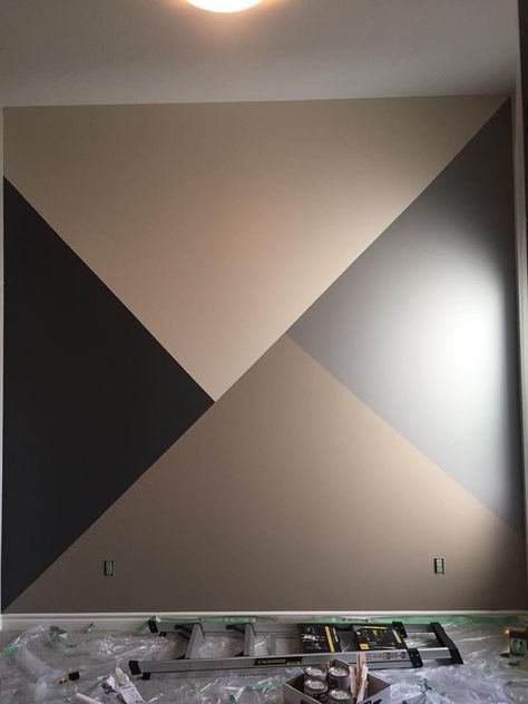 Geometric Wall Paint 3 Colors, Paint A Wall Ideas, Geometric Wall Art Paint, Nursery Accent Wall Paint Design, Painting Walls Ideas Creative Easy Diy, Wall Painting Ideas Grey, Geometric Wall Paint Living Room, Accent Wall Ideas Painted Pattern, Accent Wall Geometric Design