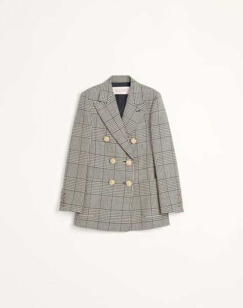 Houndstooth Wool Blazer  for Woman Sharp Shoulders, Resort 2025, Check Blazer, Checked Blazer, Short Coat Jackets, Alessandro Michele, Swimwear Shorts, Field Jacket, Short Coat