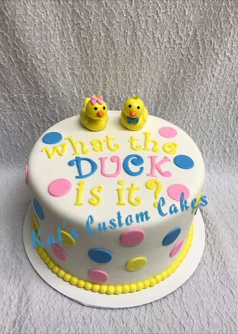 What the duck gender reveal cake! Duck Hunting Gender Reveal Ideas, Duck Gender Reveal Ideas, Duck Gender Reveal, Easter Gender Reveal Ideas, Ducky Gender Reveal, Duck Theme Gender Reveal, Waddle It Be Gender Reveal, Duck Gender Reveal Party, What The Duck Is It Gender Reveal