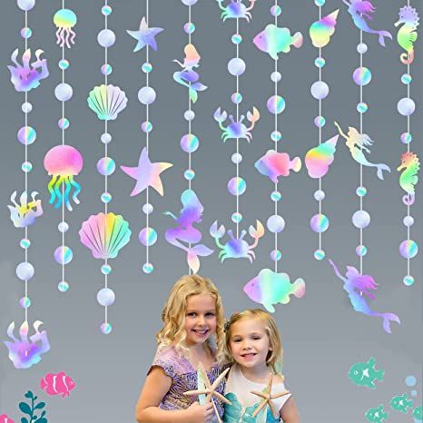 Mermaid Birthday Party At Home, Mermaid Birthday Party Decorations Diy, Sea Elements, Material Exploration, Sea Ideas, Ocean Mural, Sea Party Ideas, Sixth Birthday, Mermaid Birthday Party Decorations