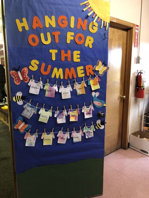 School Age Daycare Classroom Ideas, Summer Classroom Door Decoration Ideas, Summer Wall Decorations Classroom, Summer Camp Door Ideas, Daycare School Age Classroom, Summer School Decorations, July Classroom Door Ideas, July Door Decorations Classroom, Summer Themed Bulletin Board Ideas