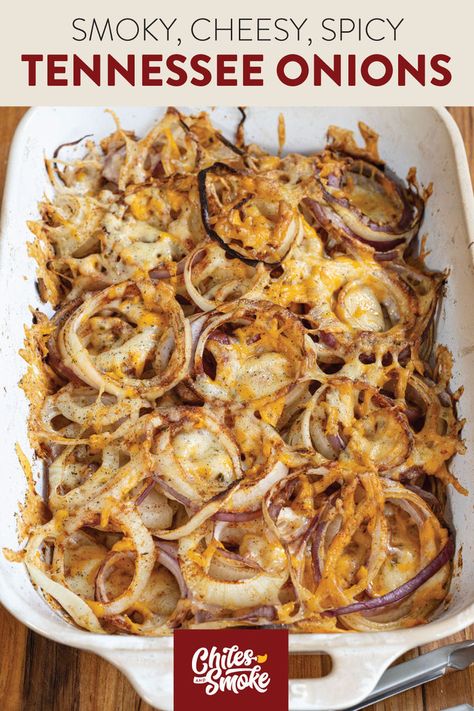 Add a Southern flair to your upcoming barbecue with this easy recipe for Spicy Tennessee Onions, oozing with molten cheese and smoky flavor. These are perfect as a side dish or a zesty condiment. Pile them high on a smoked burger, serve them next to a juicy reverse-seared tri-tip, or dive in and eat them with a fork. Just be warned, these are deliciously addictive. Smoked Side Dishes Veggies, Smoked Vegetables Recipes, What To Serve With Tri Tip, Pellet Grill Side Dishes, Tri Tip Meals, Smoker Side Dishes, Tri Tip Sides, Tri Tip Side Dishes, Smoked Meats Ideas