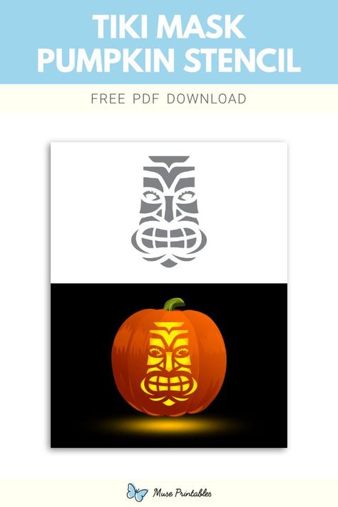 Tiki Pumpkin Stencil, Tiki Pumpkin Carving, Tiki Pumpkin, Tiki Faces, Printable Pumpkin Stencils, Pumpkin Stencils Free, Tiki Head, Pumpkin Mask, Fake Candles