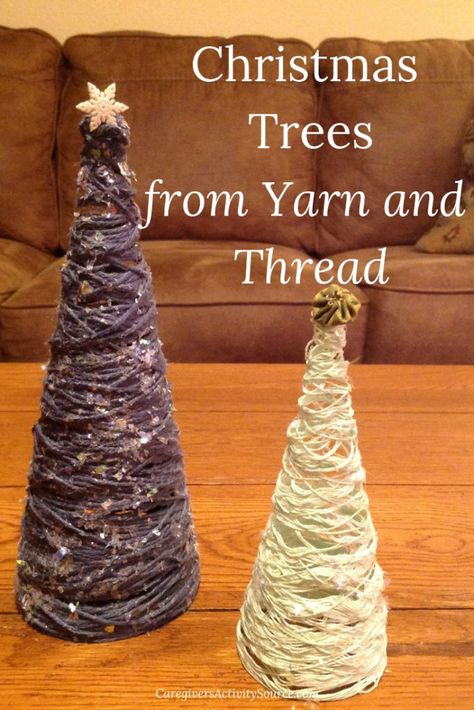 Christmas Tree Yarn, Yarn Christmas Tree, Christmas Tree Craft, Cone Trees, Cone Christmas Trees, Tree Craft, Easy Christmas Decorations, Christmas Tree Crafts, 12 December