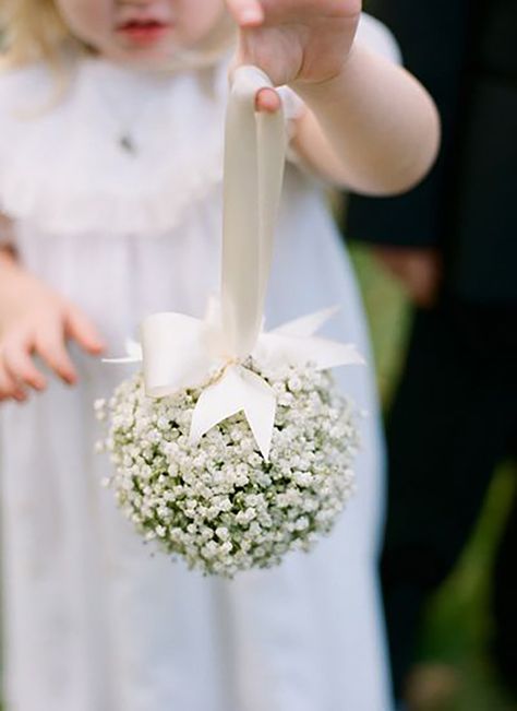 Pomander Bouquet of Baby's Breath with photo by Melissa Schollaert Photography | 8 Bouquet Styles Defined | The Pink Bride®️️ www.thepinkbride.com Flower Girl Bouquet, Flower Ball, Southern Weddings, Wedding Flower Girl, Deco Floral, Baby's Breath, Bridesmaid Flowers, Bridesmaid Bouquet, Wedding Classic