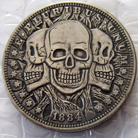 Zombie Skeleton, Skeleton King, Hobo Coins, Hobo Nickel, Morgan Dollars, Guy Stuff, Skeleton Hand, Metal Engraving, Skull Head