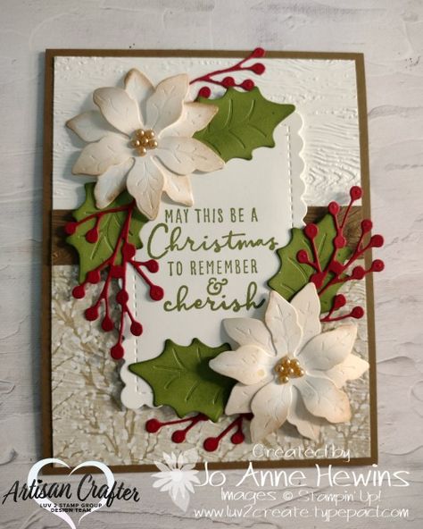 Christmas Cards With Poinsettias, Cards With Poinsettias, Harvest Meadow Dsp, Poinsettia Dies, Poinsettia Cards, Stamped Christmas Cards, Christmas Card Ornaments, Homemade Christmas Cards, Stampin Up Christmas Cards