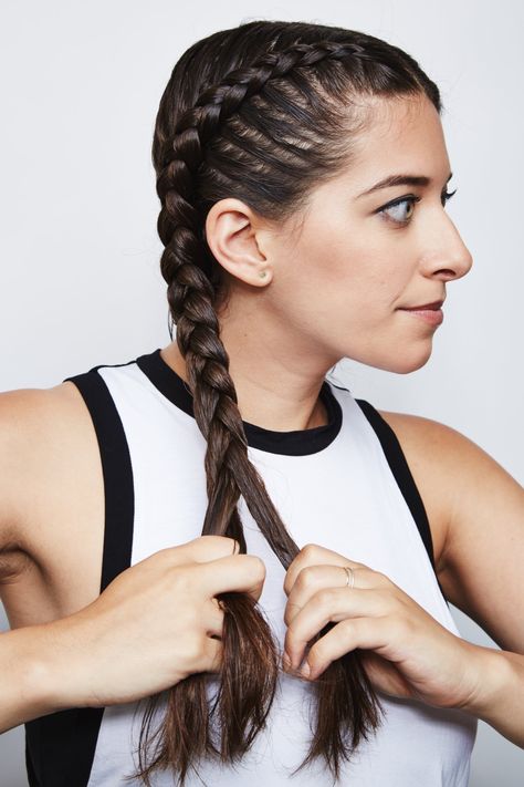 Double Dutch French Braids: Step 3 Dutch French Braid, Braids Step By Step, Double French Braids, Double Dutch Braid, Side French Braids, Dutch Braid Hairstyles, Braiding Your Own Hair, Boxer Braids, Braid Inspiration