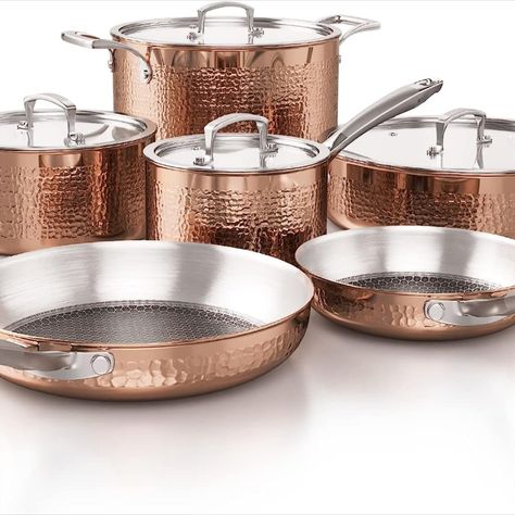 Homaz life Pots and Pans Set, Tri-Ply Stainless Steel Hammered Kitchen Cookware, Induction Compatible, Dishwasher and Oven Safe, Non-Toxic, Professional Grade Cooking Sets, 10-Piece, Rose Gold #ad Non Toxic Cookware, Ceramic Cookware Set, Kitchen Cookware Sets, Induction Cookware, Cookware Set Stainless Steel, Ceramic Cookware, Copper Cookware, Gourmet Cooking, Pots And Pans Sets