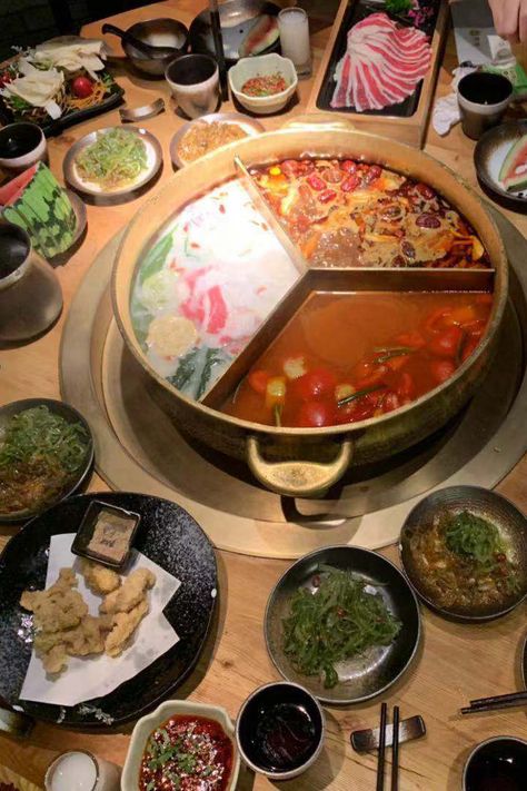 Yes, I love it so much!!!! It's "coucou" pot consisting of beauty pot, tomato pot and spicy pot. #hotpot #food Hot Pot Aesthetic, Spicy Hotpot, Tomato Pot, Korean Hot Pot, Hot Pot At Home, Spicy Hot Pot, Hot Pot Restaurant, People Food, Egg Yolks