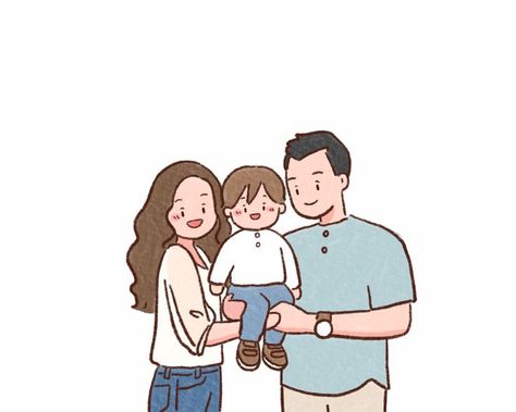 Family Photo Cartoon Drawing, Family Of 3 Illustration, Family Doodle Art, Family Of 3 Drawing, Cute Family Drawing, Cute Family Illustration, Family Illustration Art, Family Digital Art, Doodle Family