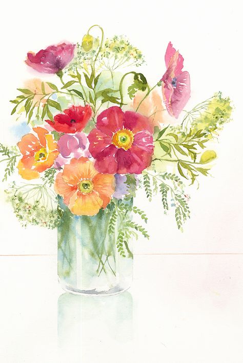 Watercolor Flower Arrangements, Watercolor Bouquet Of Flowers, Bouquet Watercolor Painting, Flower Bouquet Watercolor, Monochromatic Flowers, Watercolor Flower Bouquet, Flower Bouquet Drawing, Bouquet Watercolor, Watercolor Spring