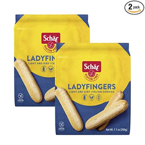 Amazon.com: Schar - Lady Fingers - Certified Gluten Free - No GMO's, Lactose, Wheat or Preservatives - (7.1 oz) 2 Pack : Grocery & Gourmet Food Gluten Free Lady Fingers, Classic Tiramisu Recipe, Gluten Free Tiramisu, Classic Tiramisu, Lady Finger Cookies, Clever Packaging, Betty Crocker Recipes, Tiramisu Recipe, Lady Fingers