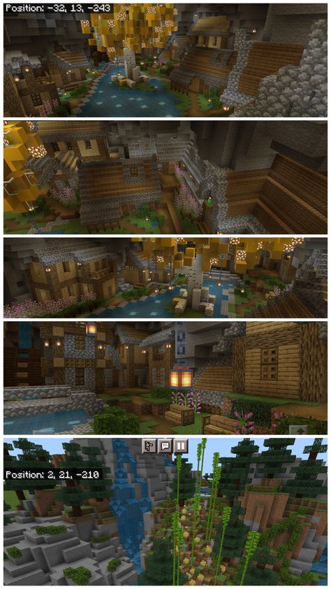 Minecraft House In Mountain Inside, Minecraft Underground Village Ideas, Cave Home Entrance Minecraft, Underground Minecraft Village, Minecraft Cave Village Ideas, Minecraft Mountain Village Ideas, Underground Village Minecraft, Minecraft Cliff Village, Minecraft Mountain Entrance