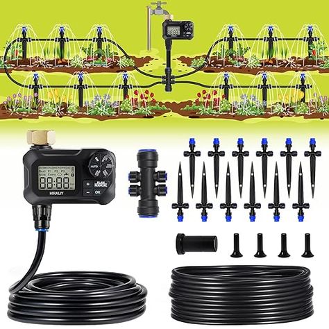 Amazon.com : HIRALIY 49FT Automatic Drip Irrigation Kits with Garden Timer, Garden Watering System for Patio Lawn, Quick Connector Design Garden Irrigation System Kit with Easy Programmable Water Timer : Patio, Lawn & Garden Automatic Watering System, Garden Watering System, Vegetables Garden, Drip Irrigation Kit, Water Timer, Watering System, Drip Irrigation System, Garden Watering, Drip Irrigation