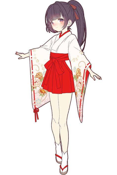 Anime Kimono Design, Fanfic Outfits, Shrine Maiden, Anime Kimono, Anime Inspired Outfits, Anime Base, Japanese Outfits, Book Art Drawings, Anime Inspired