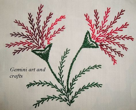 Simple Bird Embroidery Designs, Satin Stitch Embroidery Design Flower, Overcasting Stitch Embroidery Designs, Magic Stitch Embroidery Design, Feather Stitch Embroidery Design Flower, Feather Embroidery Design Patterns, Feather Stitch Embroidery Motifs, Feather Stitch Design, Feather Hand Embroidery