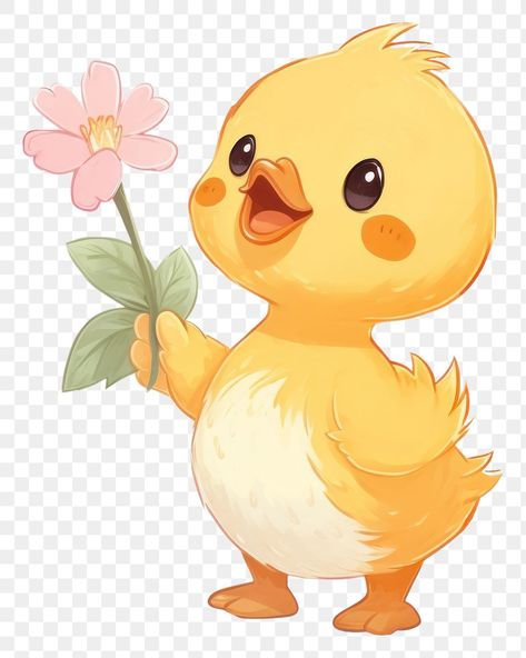 Animals Holding Flowers, Duck Cute Aesthetic, Duck Illustration Cute, Baby Duck Drawing, Cute Duck Pfp, Cute Duck Illustration, Cute Duck Drawing, Cute Duck Cartoon, Duck Flower