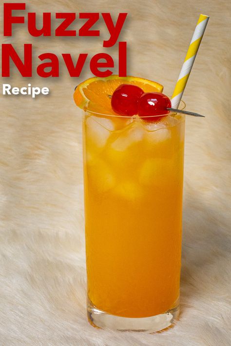 Pinterest image: Fuzzy Navel with caption reading 'Fuzzy Navel Recipe" Fuzzy Navel Drink, Fuzzy Navel, Peach Cocktail, Vodka Cocktails Recipes, Rum Cocktails, Bourbon Cocktails, Summer Cocktail Recipes, Summer Cocktail, Vodka Cocktails