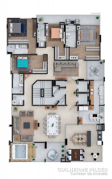 Appartement Layout, Penthouse Apartment Plan, Penthouse Apartment Floor Plan, Modern House Floor Plans, Apartment Floor Plan, Building House Plans Designs, Apartment Floor Plans, Architectural House Plans, Apartment Layout