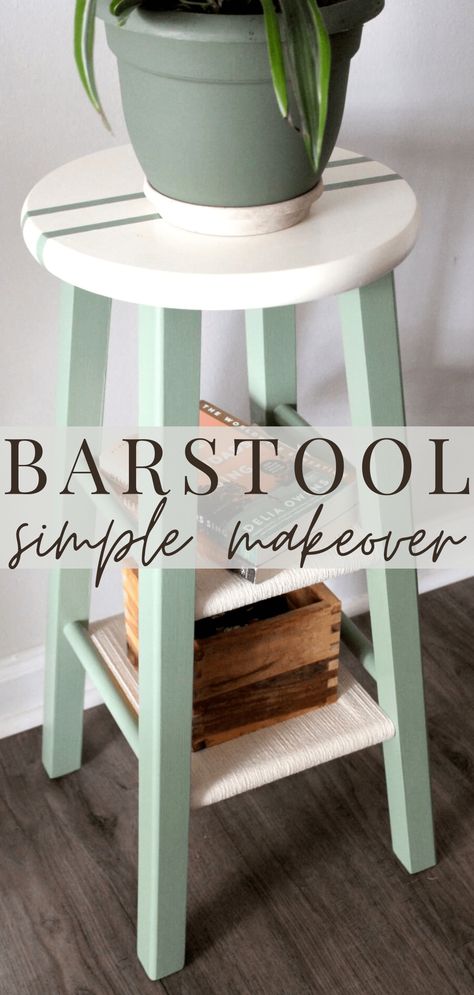 Painted Stools Ideas Kitchen, Renovate Furniture Diy, Kitchen Stool Makeover, Stool Makeover Wooden, Bar Stool Flip, Ikea Bar Stool Makeover, Wooden Barstool Makeover Diy, Wooden Bar Stool Makeover, Wood Bar Stools Makeover