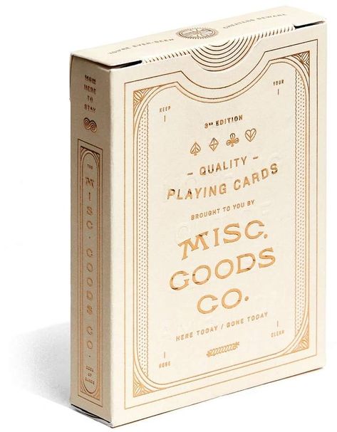 Misc. Goods Co. Ivory Deck of Playing Cards Gold Foil Packaging, Playing Card Box, Deck Of Playing Cards, Playing Cards Design, Vintage Packaging, Sit Out, 3d Studio, Playing Card Deck, Tea Packaging