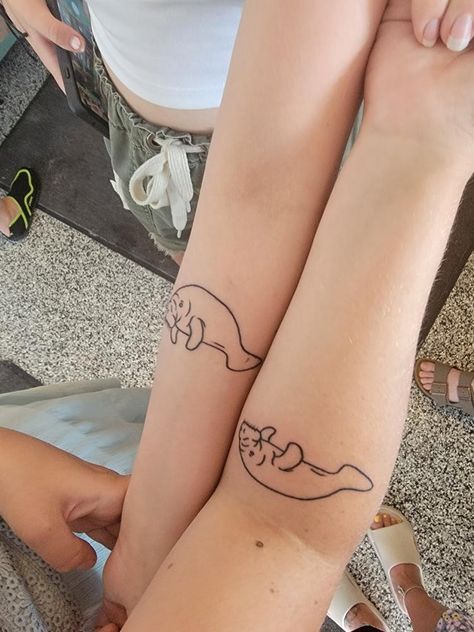 Manatee Line Tattoo, Manatee Nails, Small Manatee Tattoo, Manatee Tattoo Ideas, Simple Manatee Tattoo, Manatee Wallpaper, Fl Tattoo, Manatee Tattoo, Sea Tattoos