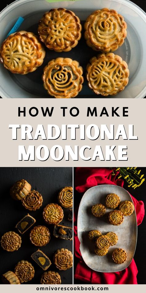 Learn how to make mooncake. This recipe shows you how to create traditional Cantonese mooncakes at home. Make a black sesame filling and the perfect mooncake dough. Check out all of my tips and tricks to make this beautiful and delicious Cantonese treats. Moon Cake Filling Recipe, Moon Cakes Recipe, Moonpie Recipe, How To Make Mooncake, Moon Cake Recipe, Mooncakes Recipe, Easy Mooncake Recipe, Chinese Moon Cakes Recipe, Easy Mooncake