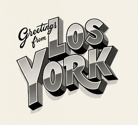 Greetings from Los York – Typographic illustration for creative agency, Los York. Typographic Artwork, Type Inspiration, 3d Typography, Font Inspiration, Creative Lettering, Creative Typography, Types Of Lettering, Cool Lettering, Grid Design