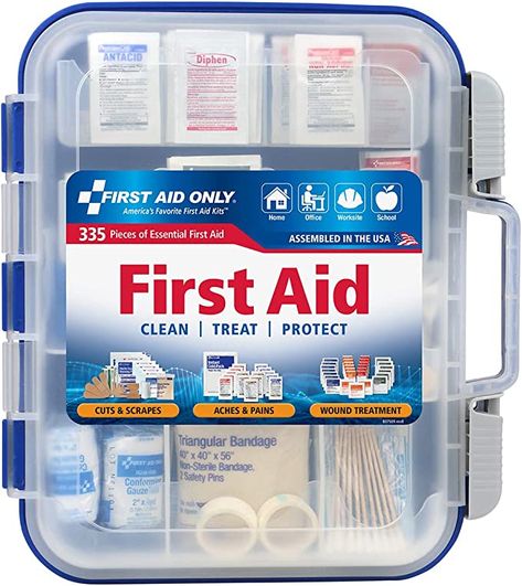 First Aid Only 335 Piece All-Purpose First Aid Kit, OSHA Compliant First Aid Kit Items, Diy First Aid Kit, Emergency First Aid Kit, Emergency First Aid, Car Emergency Kit, First Aid Kits, Safety Lights, First Aid Supplies, Cleansing Wipes