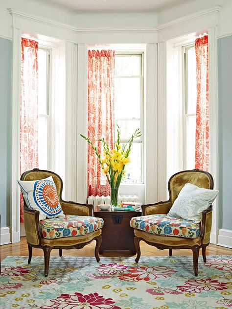 Bay windows are perfect for a window seat space! More decor ideas here: http://www.bhg.com/home-improvement/windows/window-buying-guide/bay-windows/?socsrc=bhgpin062714baywindowtreatment&page=4 Curtains Inside Window Frame, Rooms Curtains, Bay Window Design, Bay Window Treatments, Curtains Design, Curtains Diy, Neutral Curtains, Bay Window Seat, Room Neutral