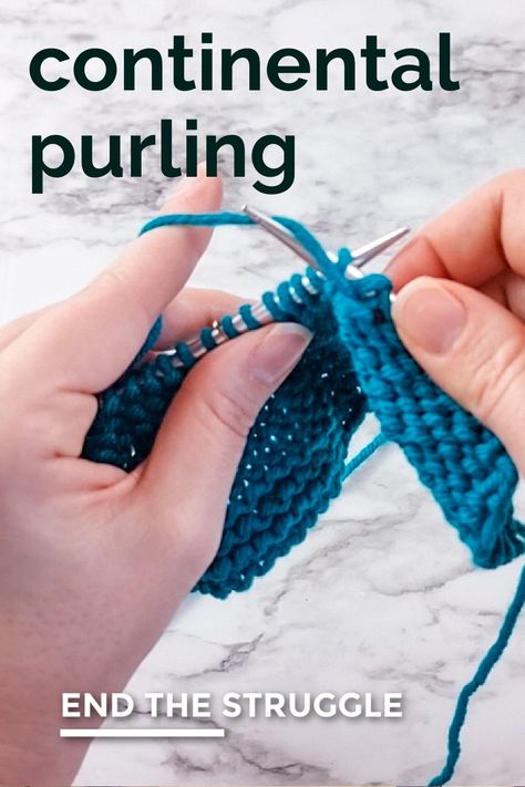 Continental Knitting, Knit Stitches For Beginners, Crocheting Patterns, Knitting Basics, Knitting Tips, Knit Stitches, Purl Stitch, Seed Stitch, Knitting Videos