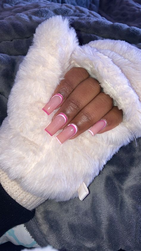 White And Baby Pink Nails, Medium Length Square Nails, Pink Nails Design, Pink Acrylic Nail Designs, Prom 2024, Baddie Nails, Pink Nail Designs, Pink Acrylic, Senior Prom