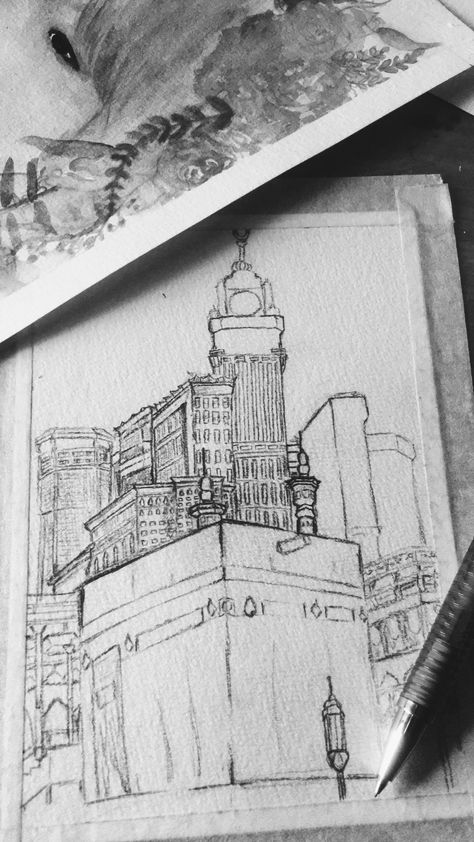 Mecca!🕋 #mecca #kaabah #sketching #bnw Kabbah Makkah Painting, Islamic Sketches Art, Mecca Drawing Sketch, Kaba Sketch, Kaabah Makkah Drawing, Madina Sketch, Makkah Sketch, Kaaba Sketch, Mecca Drawing