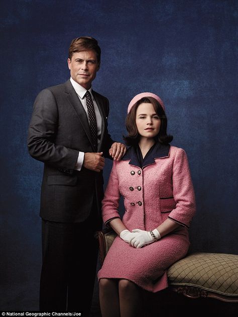 Natalie Portman is Jackie O in Chanel pink suit for Kennedy assassination scene | Daily Mail Online Joey Lawrence, Tv Clothes, Ginnifer Goodwin, John Fitzgerald, Rob Lowe, Popular Photography, Pink Suit, Jackie O, Natalie Portman