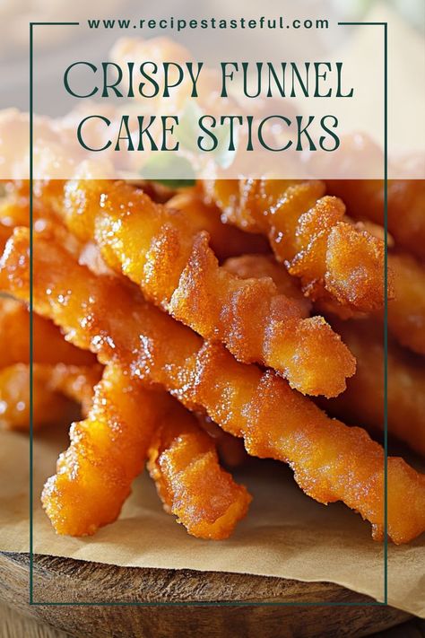 Enjoy the classic taste of fairground funnel cakes in a fun, bite-sized form with these Crispy Funnel Cake Sticks. Perfectly golden brown and crispy on the outside, these sweet treats are dusted with powdered sugar and are sure to delight both kids and adults alike! Funnel Cake Bites, Funnel Cake Fries, Funnel Cakes, Cake Bites, Baked Fries, Funnel Cake, Quick Weeknight Meals, Sweet Delights, Beignets