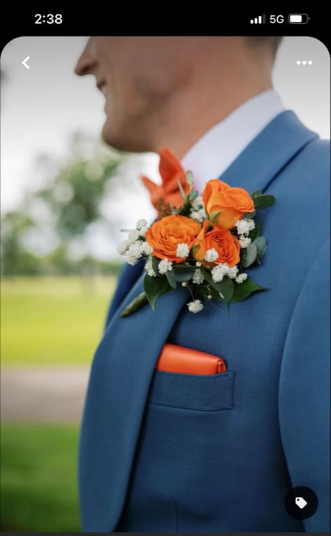 Blue And Orange Country Wedding, Blue And Orange Theme Wedding, Rustic Blue And Orange Wedding, Navy Blue And Sunset Orange Wedding, Blue And Orange Centerpieces Wedding, Navy Teal Orange Wedding, Wedding Blue And Orange Theme, Royal Blue And Terracotta Wedding, Lorax Wedding Theme