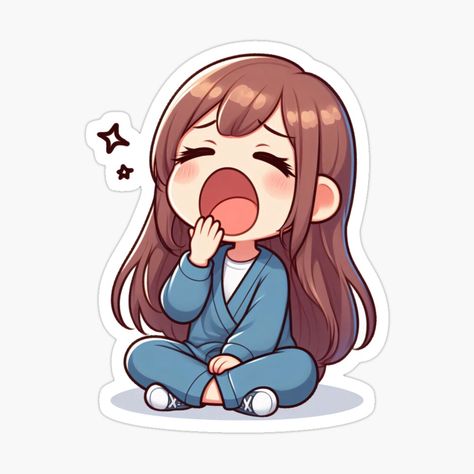 Get my art printed on awesome products. Support me at Redbubble #RBandME: https://www.redbubble.com/i/sticker/a-cute-tired-and-sleepy-girl-yawns-by-MD-GRAPHIGS/162993232.EJUG5?asc=u Tired Chibi, Sleepy Chibi, Chibi Sleeping, Sleepy Emoji, Sleepy Cartoon, Lazy Cartoon, Tired Sticker, Work Cartoons, Tired And Sleepy