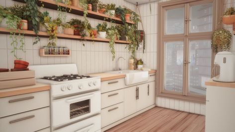 Sims 4 Kitchen Apartment, Sims 4 Kitchen Aesthetic, Boho Kitchen Sims 4, Sims 4 Cute Apartment, Sims 4 Appliances Cc Patreon, Sims 4 Boho Kitchen Cc, Sims 4 Boho House, Sims Blueprints, Urban Bedroom