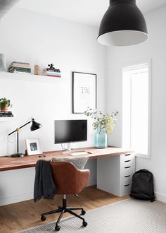 Butcher Block Desk, Ikea Home Office, Ikea Desk Hack, Pinch Of Yum, Ikea Office, Minimalist Home Office, Cool Office Space, Work Office Decor, Ikea Home