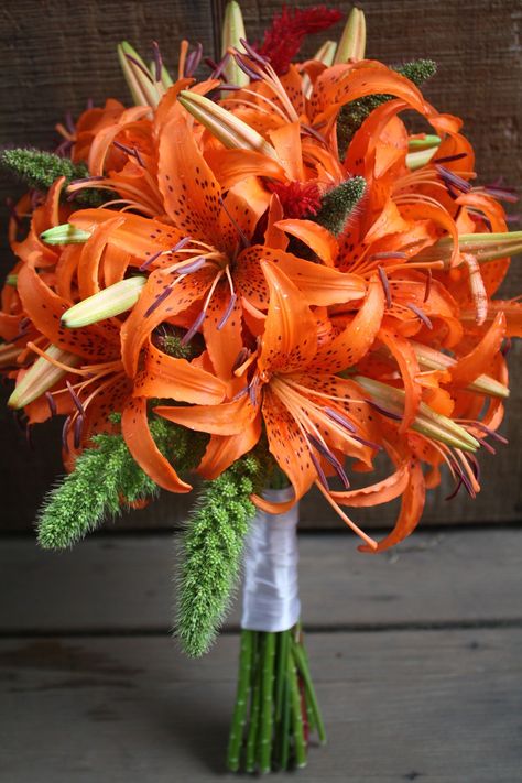 Orange Tiger Lily Bouquet, Tigerlily Bouquet, Tiger Lily Wedding Bouquet, Fibro Tattoo, Lilly Bouquet Wedding, Best Flower Bouquet, Tiger Lily Bouquet, Tiger Lily Wedding, Tiger Lily Flowers