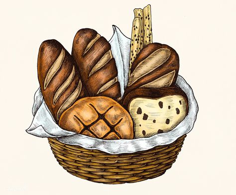 Muffin Drawing, Bread Illustration, Pastry Basket, Basket Drawing, Bread Art, Free Illustration Images, Hand Images, Free Hand Drawing, Bakery Logo