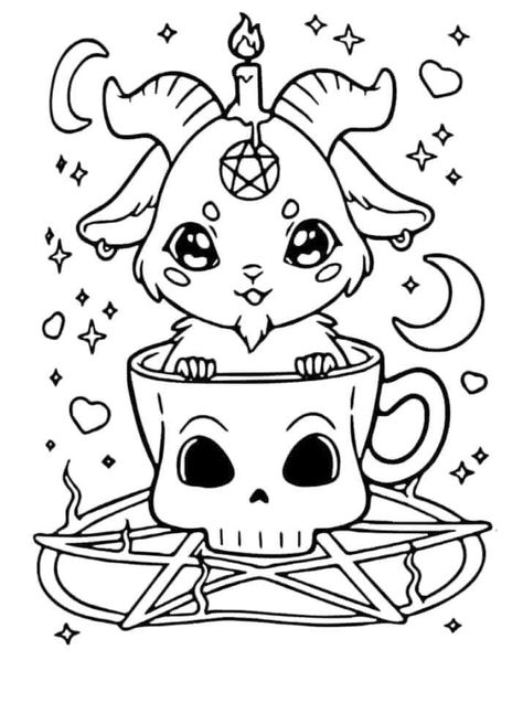 Creepy Kawaii, Witch Coloring Pages, Adult Coloring Designs, Tattoo Stencil Outline, Tattoo Design Book, Tattoo Art Drawings, Halloween Drawings, Cool Coloring Pages, Mini Drawings