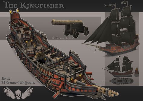 ArtStation - The Kingfisher, Johan Haubo Pirate Ship Art, Flying Ship, Navi A Vela, Old Sailing Ships, Pirate Games, Dungeon Master's Guide, Sea Of Thieves, Concept Ships, Fantasy Places