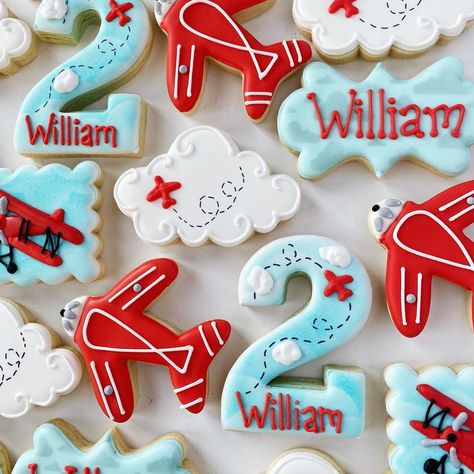 Airplane Cookies 2nd Birthday, Planes 2nd Birthday Party, Airplane Fourth Birthday, Airplane Themed Second Birthday, 2nd Airplane Birthday Party, Airplane Macaron, Airplane Theme Cookies, Two Fly Birthday Cookies, Time Flies Cookies Airplane Party