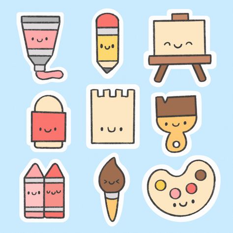 Art tools sticker hand drawn cartoon col... | Premium Vector #Freepik #vector #logo Premium Vector Sticker, Drawing Stickers Art, Freepik Premium Vector, Cool Sticker Ideas, Diy Stickers Ideas Draw, Stickers Cool, Preppy Stickers, Sticker Cartoon, Posca Art